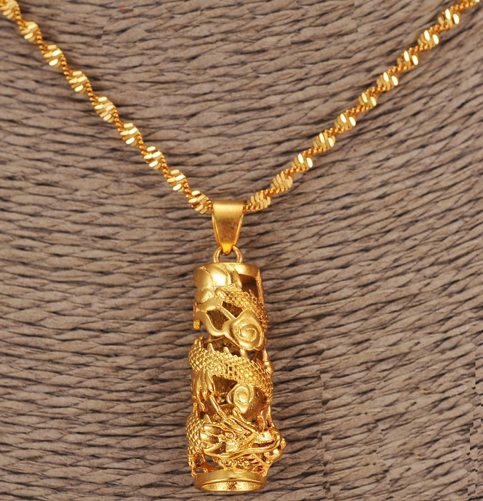 24k Gold Filled Over Sterling Silver Dragon Pendant With Chain 24″ Necklace D545