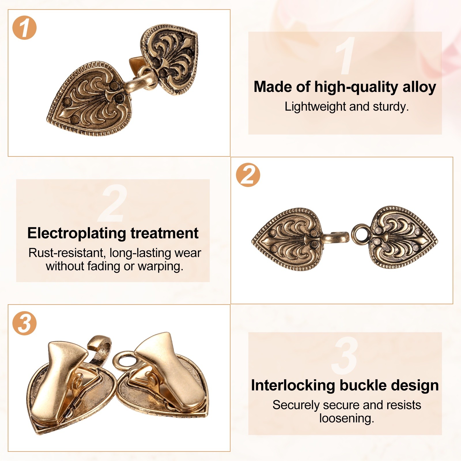 Vintage for Cloak Gold/Silver/Copper Clasps 3Pcs Tone(2.4×0.8″) Women,