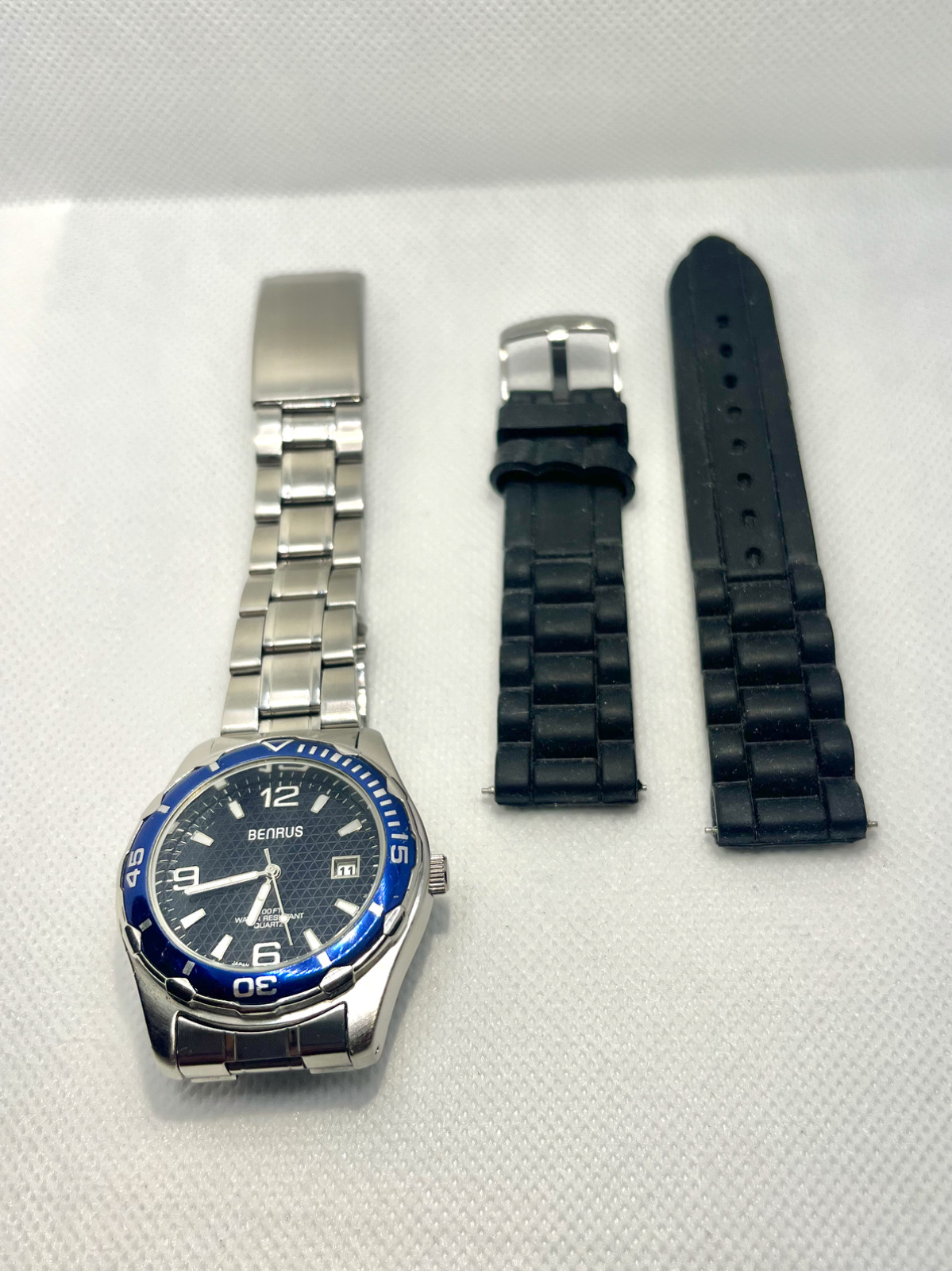 Benrus BNW733 Sports Watch – EL Backlight Dial, New Battery, Stainless & Rubber