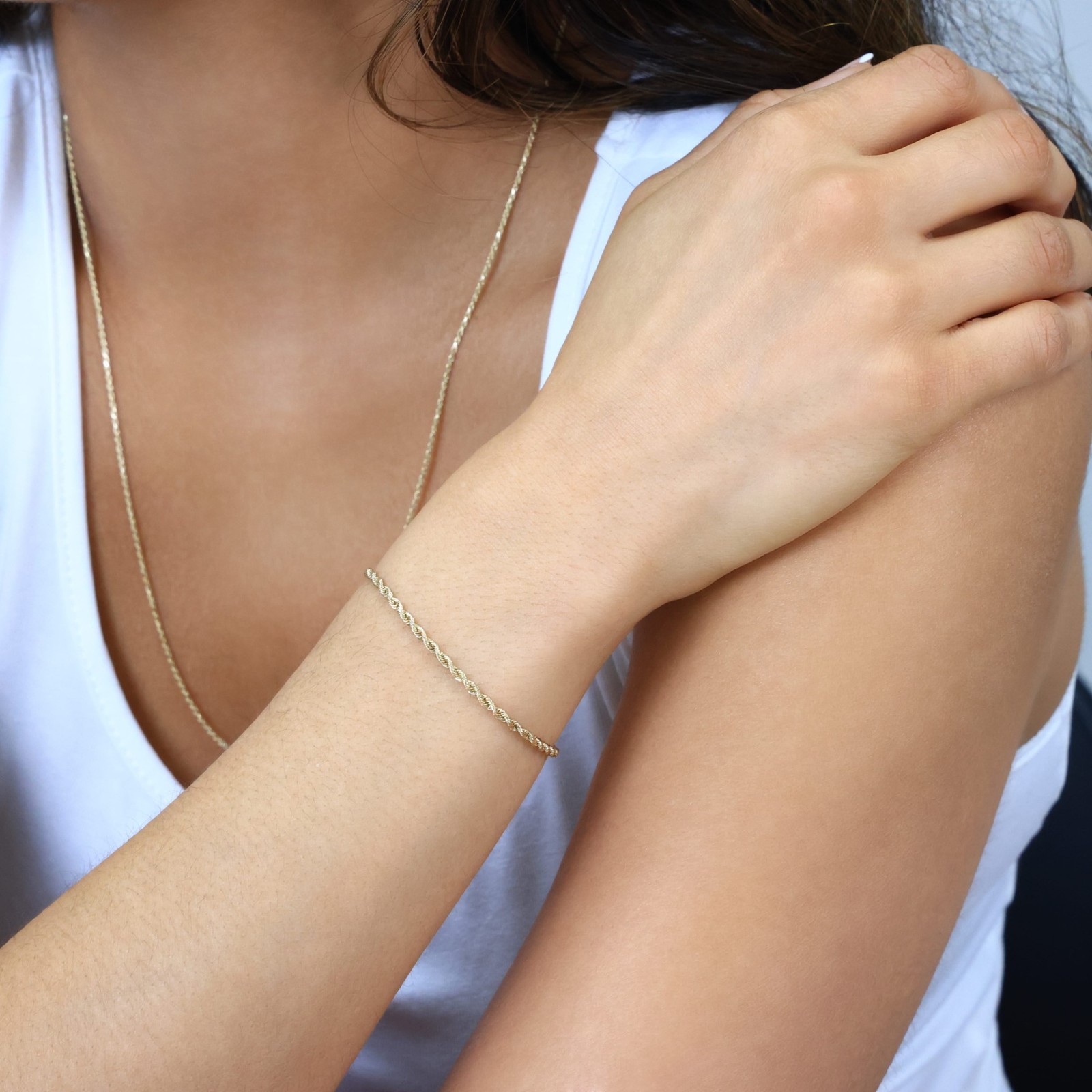 10K Yellow Gold 2mm Italian Diamond Cut Rope Chain Bracelet or Anklet 7″ 8″ 9″