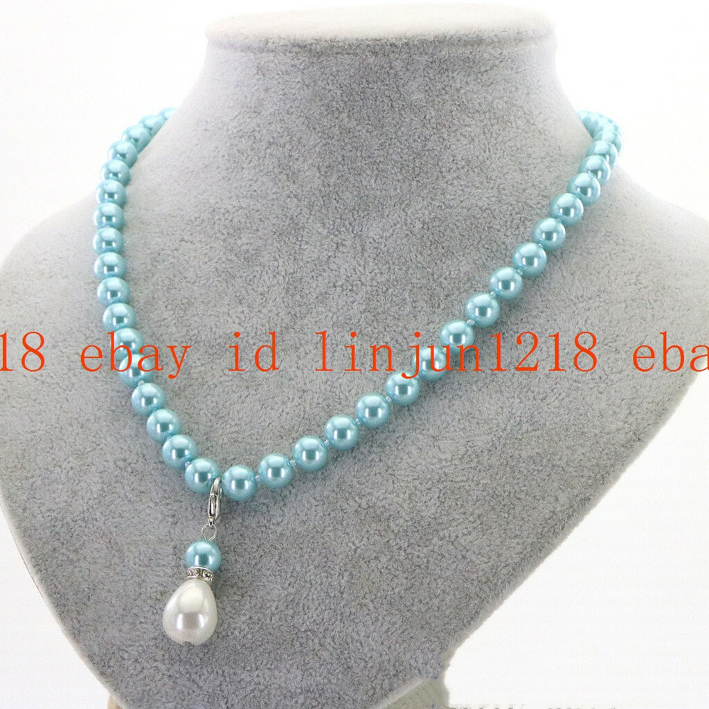 Fashion 8mm Multicolor South Sea Shell Pearl White Teardrop Pendant Neckalce 18″