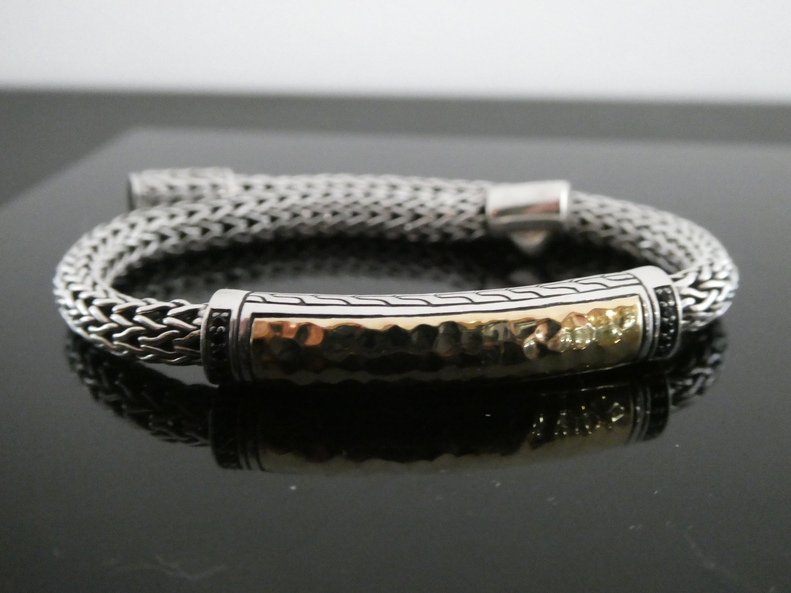 John Hardy Palu Hammered Sterling 925 & 18k YG Sapphire Bracelet Size 6 3/4″