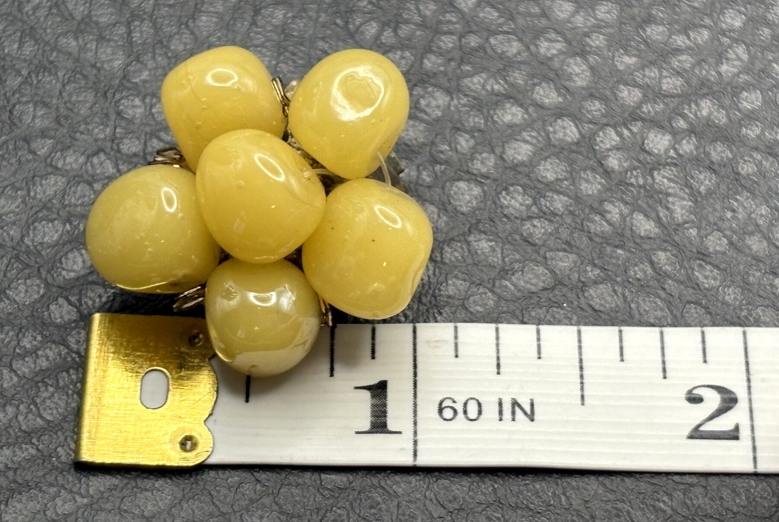 Vintage Made In Italy Yellow Art Glass Bead Necklace & Clip Ons Earring Set