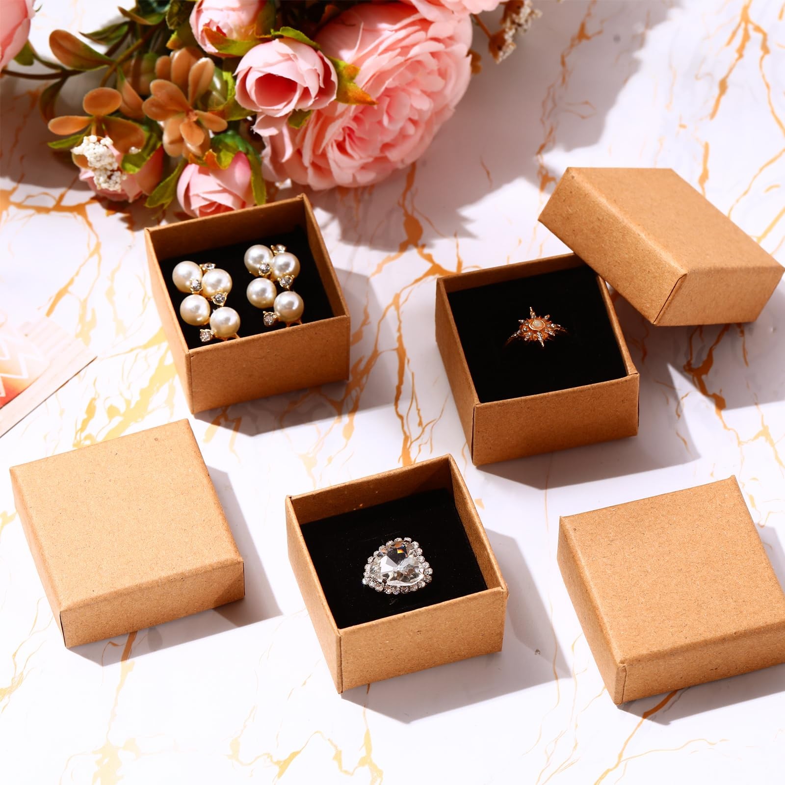 120 Pieces Small Ring Box Bulk 2 X 2 X 1.2 Inch Square Cardboard Kraft Jewelry B