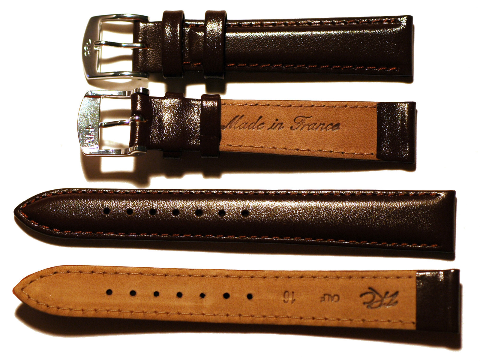 Calf Leather Watch Strap, Silver or Gold Buckle, Black or Brown or Tan