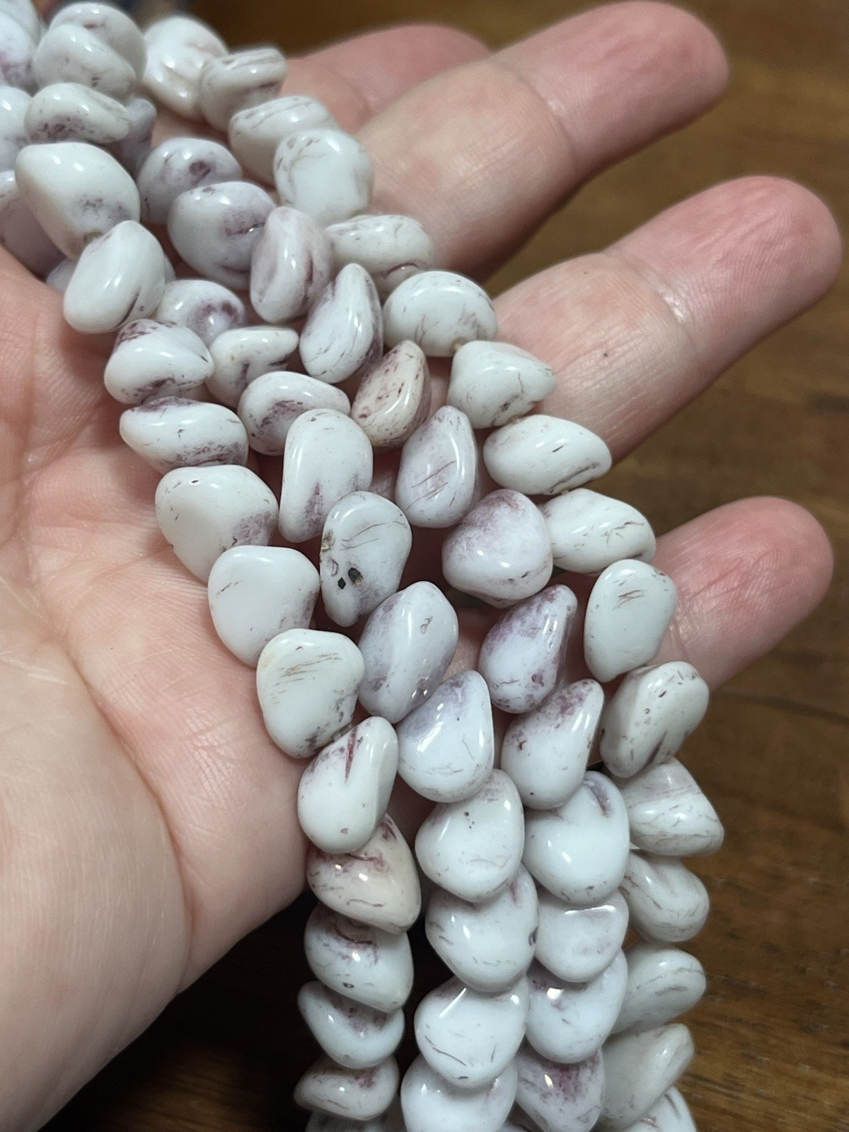 Vintage White Pink Art glass Molded Glass beads 1940s Era 14in Strand