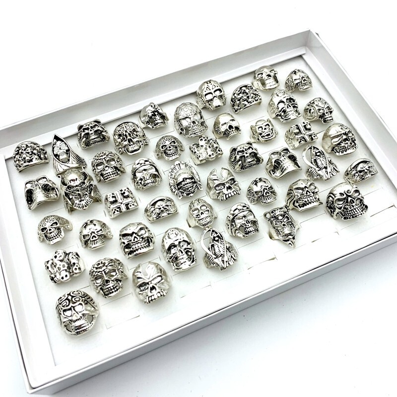 Wholesale Vintage Mens Skull Rings Punk Skeleton Biker Fashion Jewelry Silver