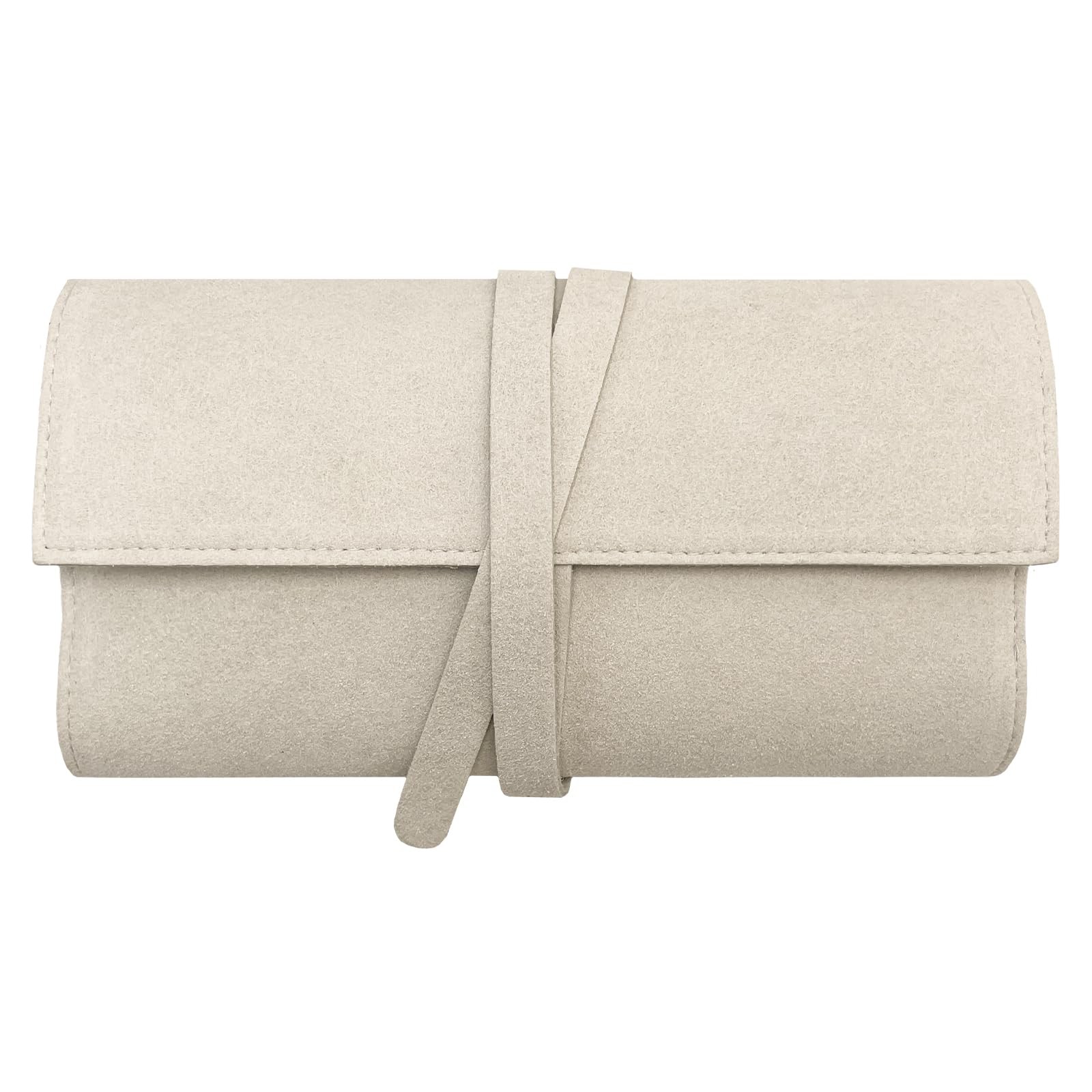 Travel Jewelry Organizer Roll, PU Leather Case for Women, Beige