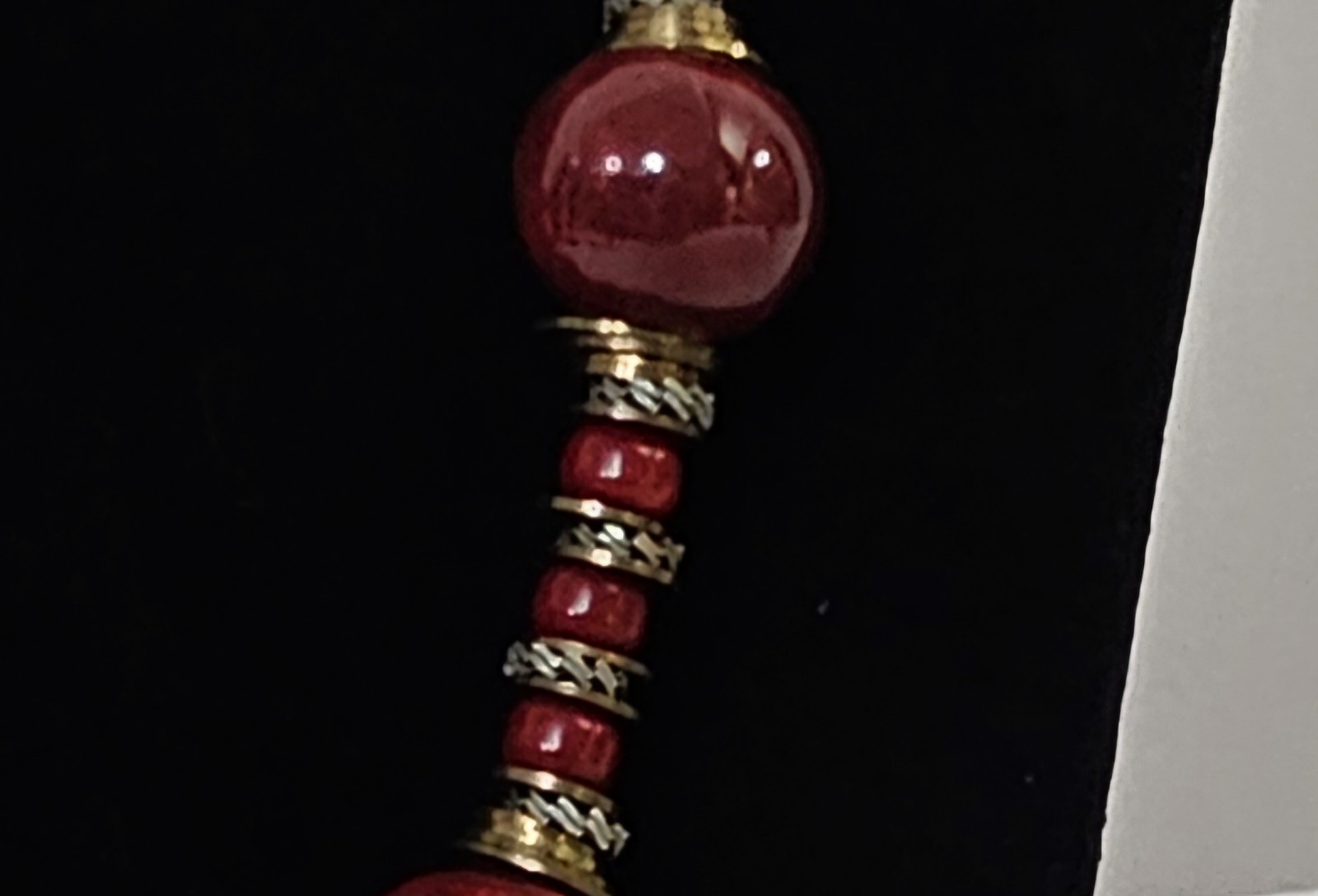 Maroon Chunky Statement Necklace w/Brass Pewter & Roundel Bead Spacer Accents