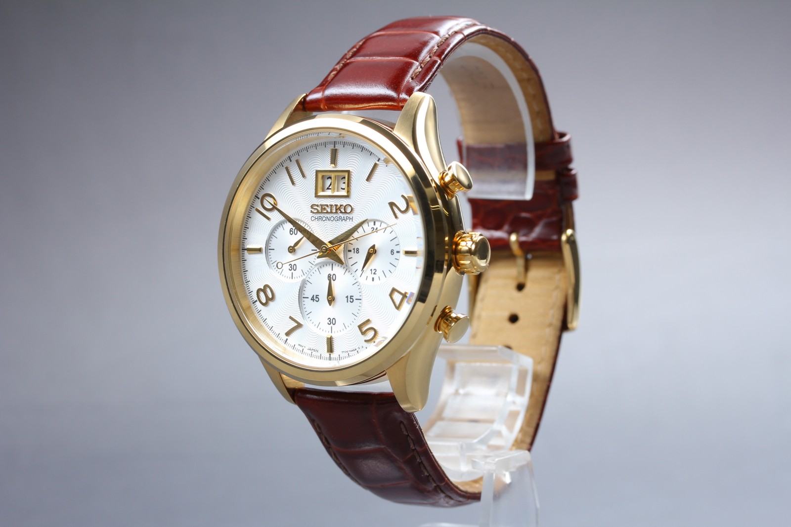 [MINT] SEIKO Chronograph 7T04-0AE0 Gold White Dial Quartz Big Date Men’s Watch