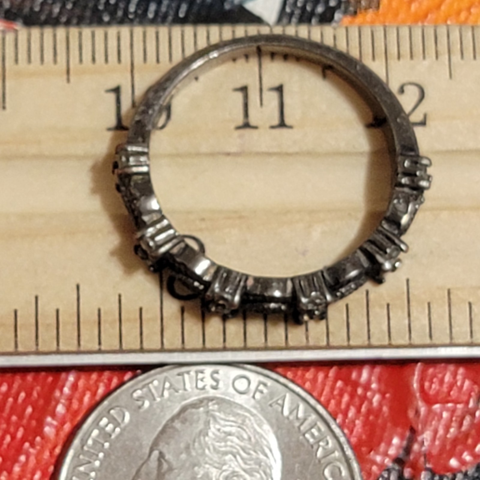 RARE black ruthenium-plated sterling wedding band with clear stones size 8.5
