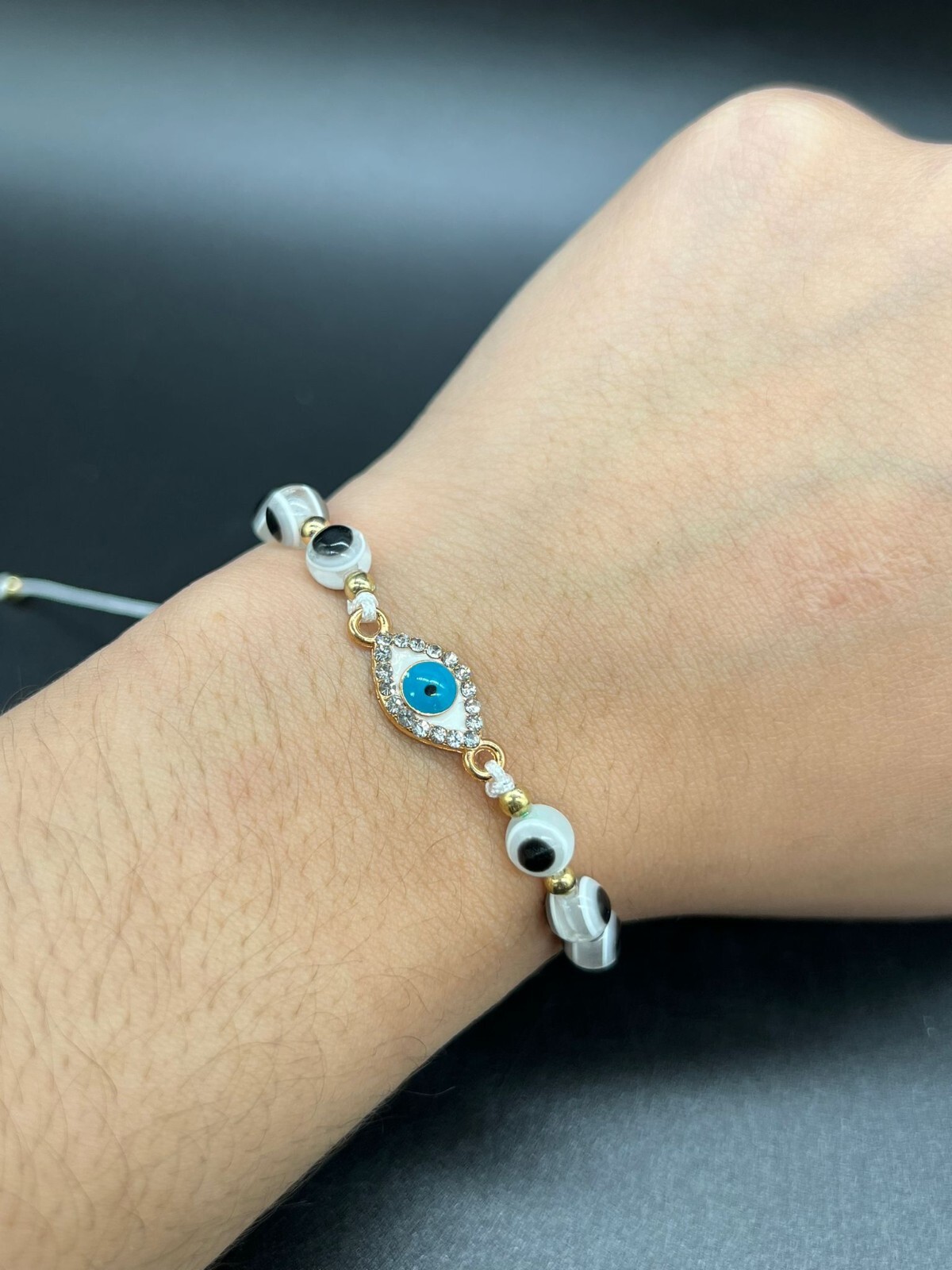 Evil Eye Many Colors Bead Gold Tone Adjustable Bracelet