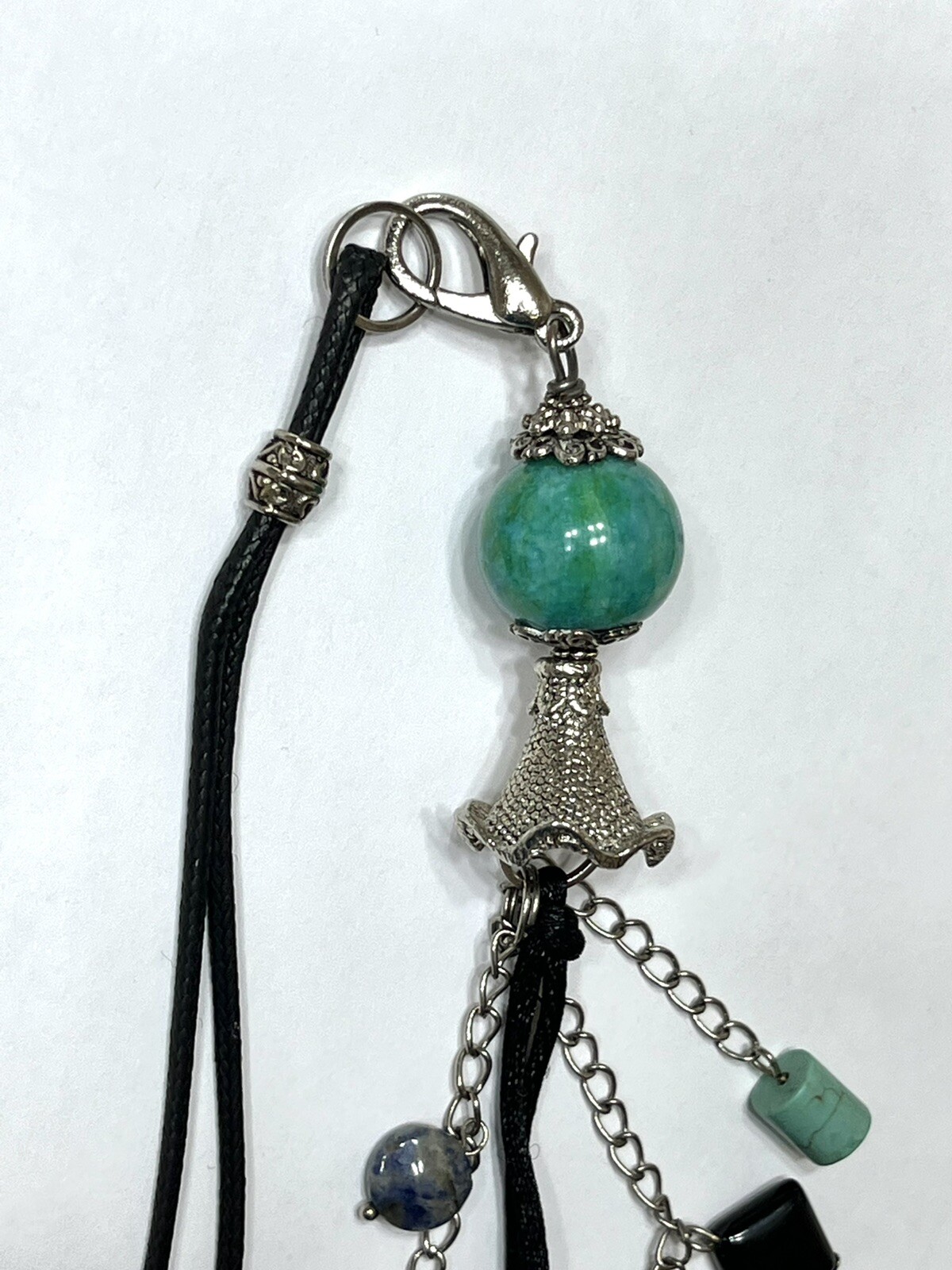 Beaded CLIP-ON GEMSTONE CHARM Necklace. length 24 in. Charm 8 3/4 in