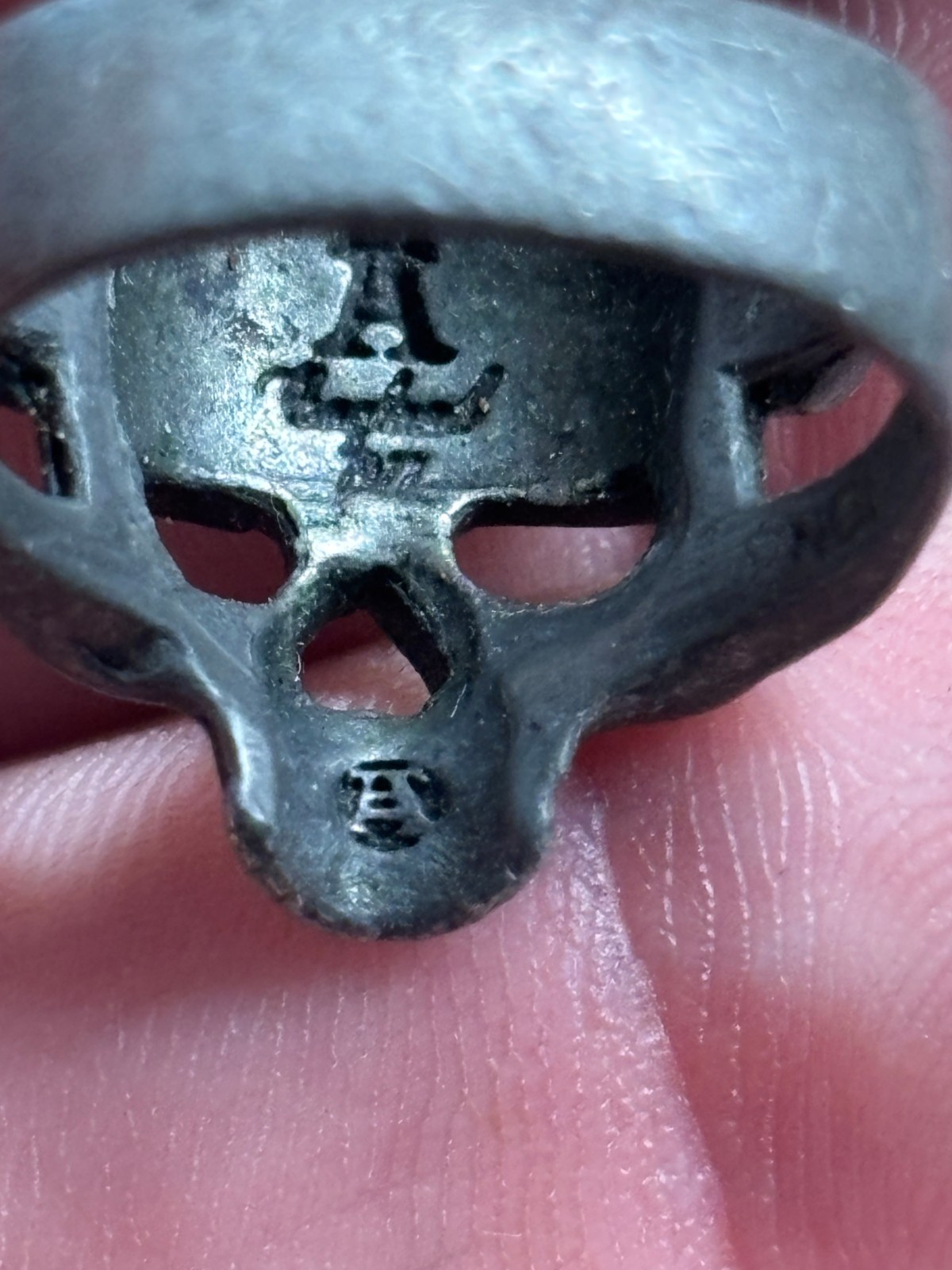 Vtg sz 5.5 ALCHEMY England GOTHIC Occult Pewter DEATH HEAD SKULL Ring SKELETON
