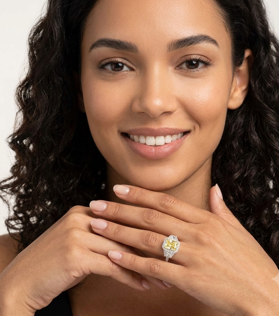 3.50Ct Radiant Fancy Vivid Yellow Lab Grown Diamond Ring 14K White Gold IGI