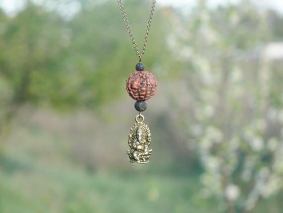 Ganesh Rudraksha pendant Hindu Shiva yoga prosperity necklace men women HANDMADE