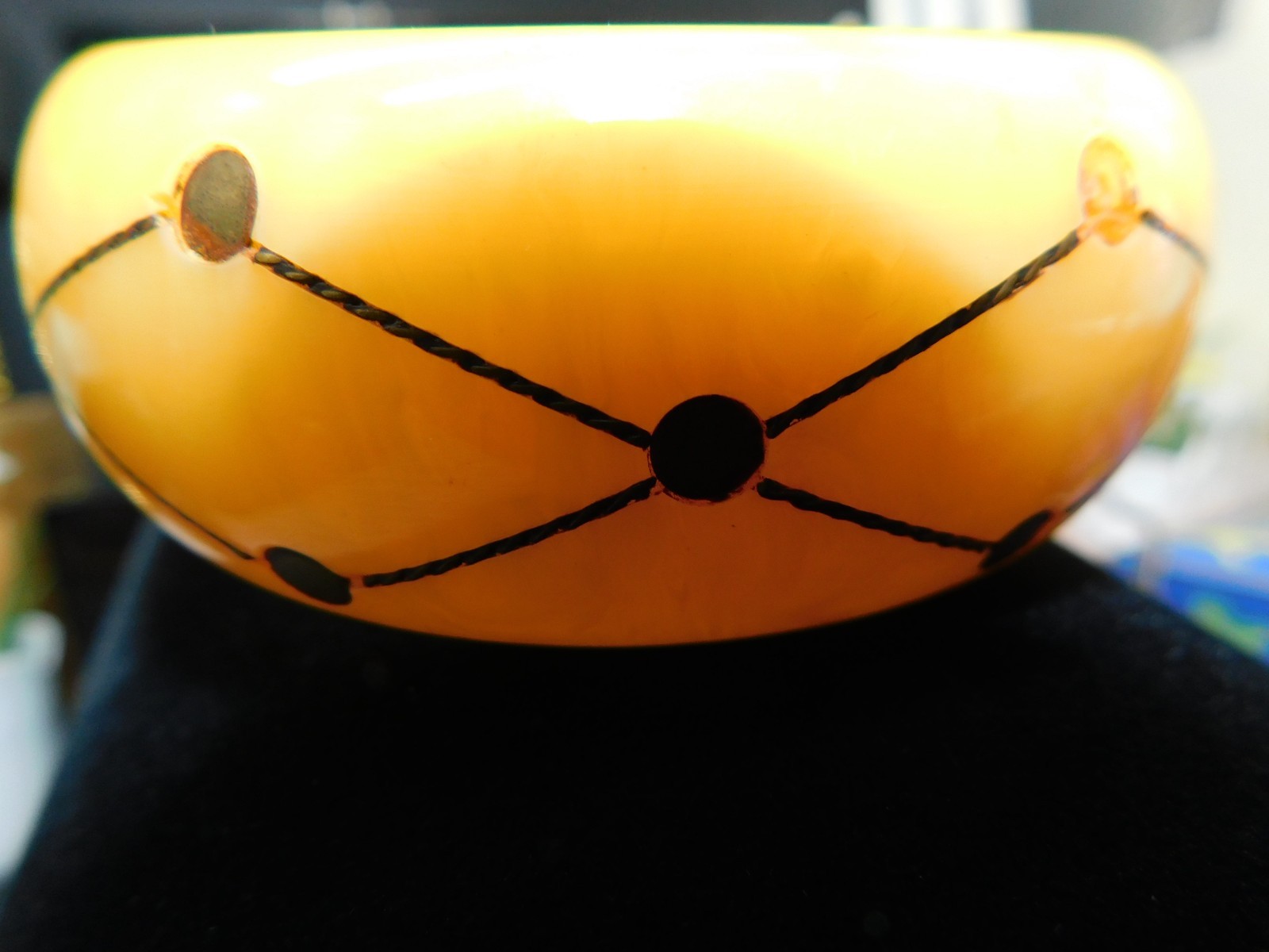 1930’s Butterscotch Bakelite Bangle Brass Injection Dot Bracelet