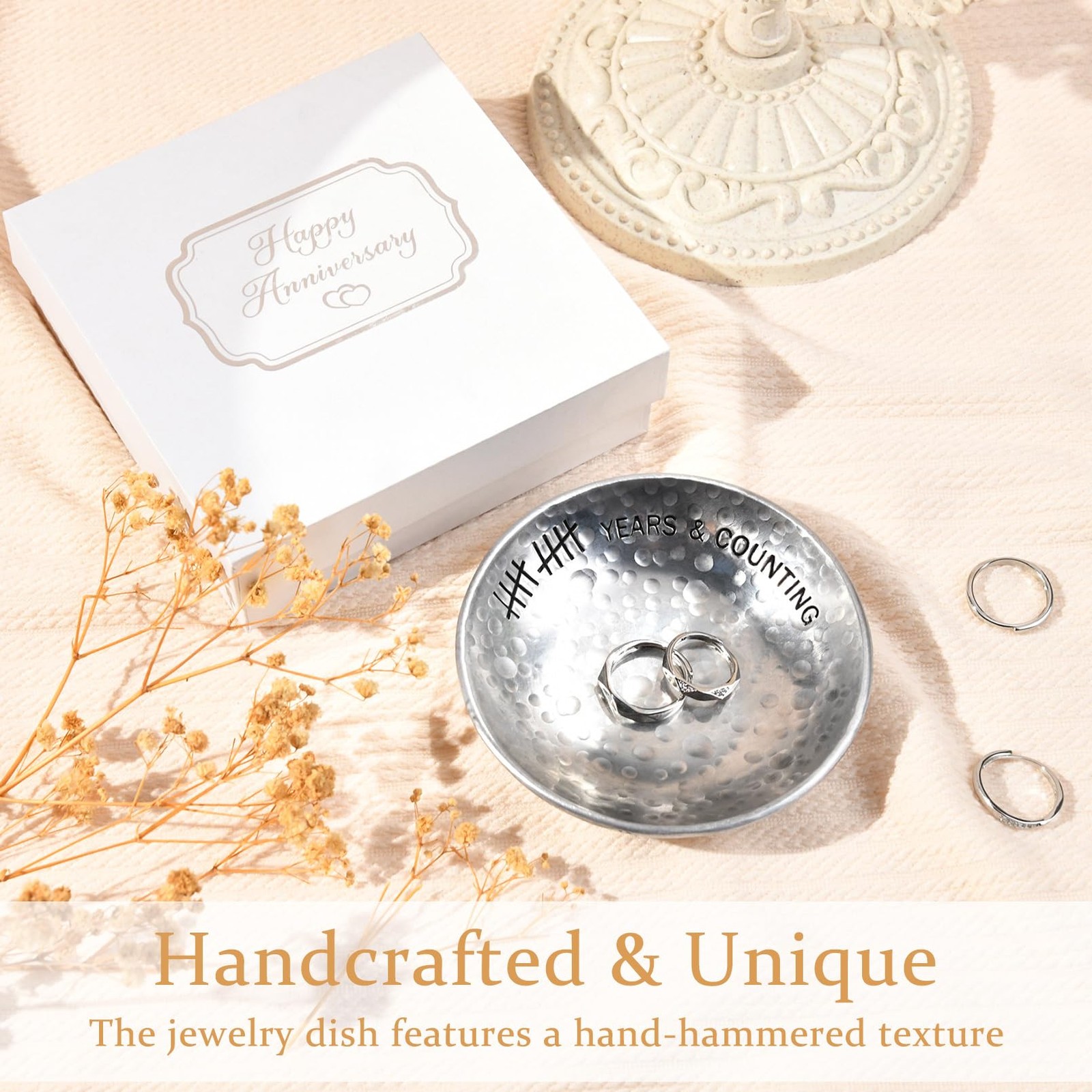 10 Year Wedding Anniversary Tin Gifts – 4″ Engraved Aluminum Jewelry Tray