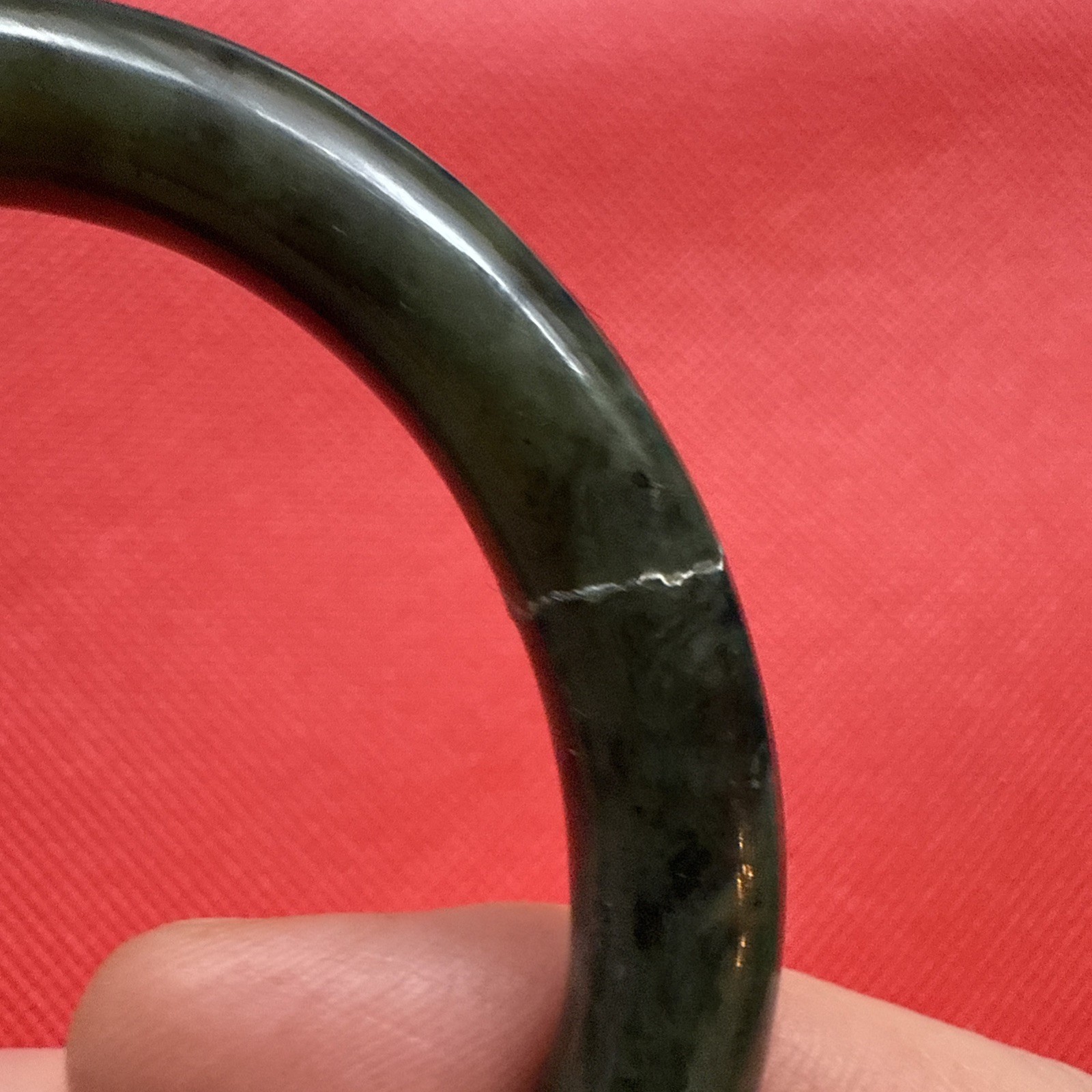 Green Nephrite Jade Hinged Gold Tone Bangle Bracelet Push Lock DAMAGED