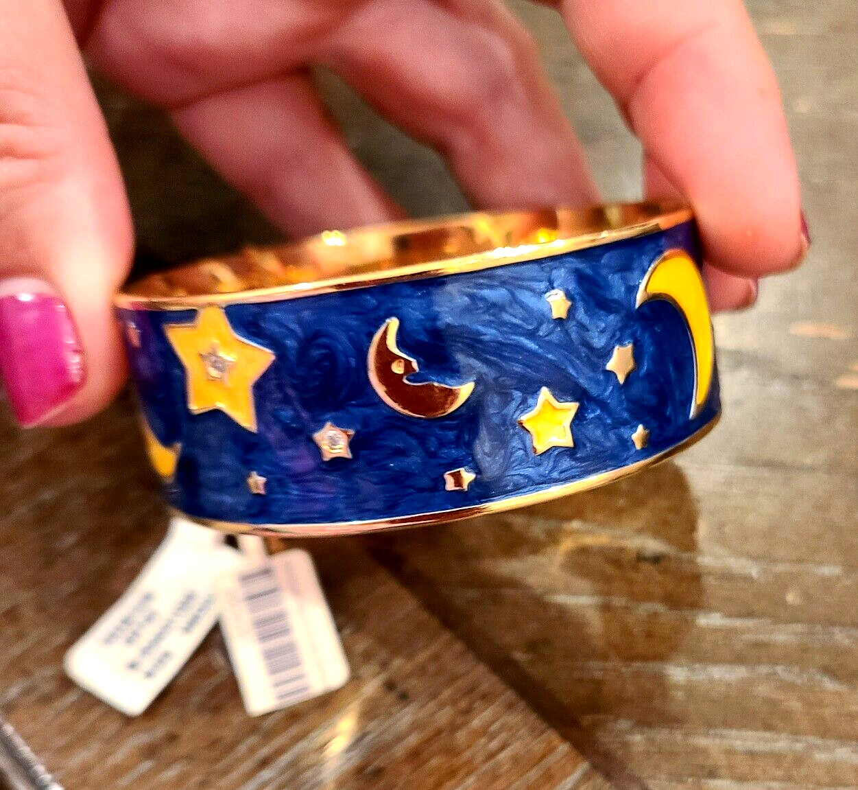 LAUREN G ADAMS BANGLE BRACELET SLIP ON MEDIUM,M MOON STAR CZ GOLD TONE NWT