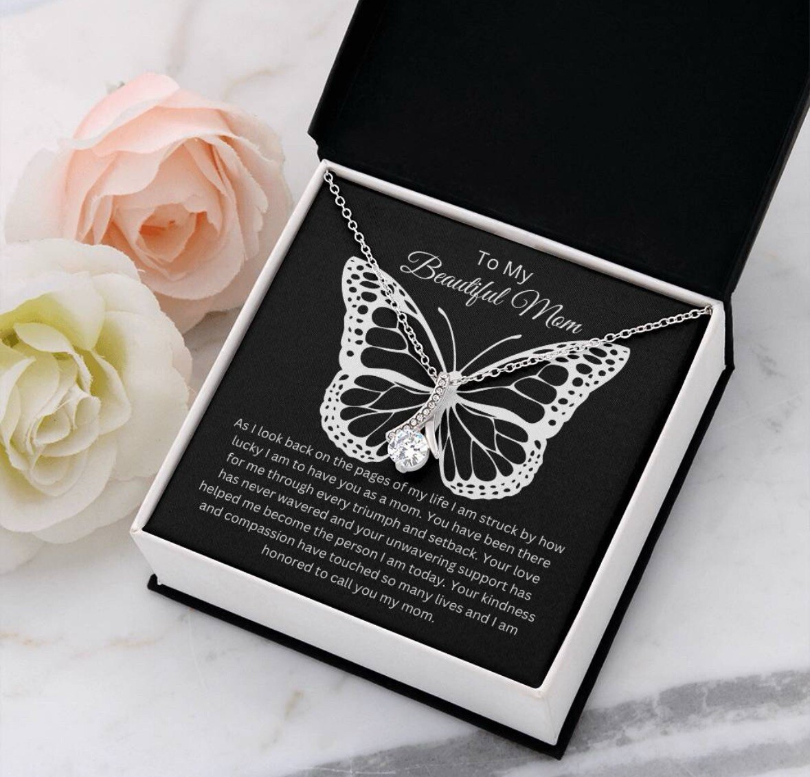 TO MY BEAUTIFUL MOM NECKLACE SOFT BOX GIFT HOLIDAY BIRTHDAY MOTHER’S DAY GIFT