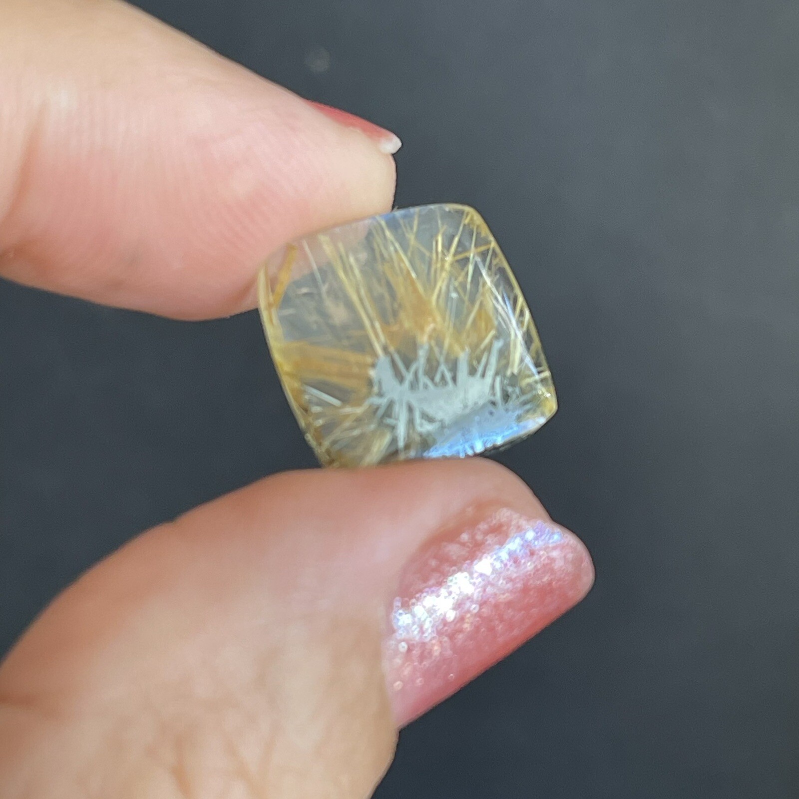 7.3ct 14.9×14.4x3mm Fine Golden Rutilated Star Quartz Square Cabochon Ring Gem