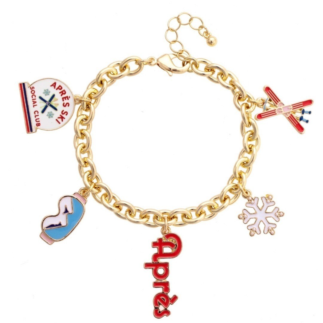 CANVAS STYLE Gold Tone Après Ski Charm Bracelet Winter Theme Jewelry NWT