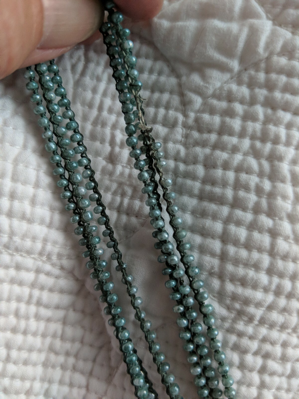 VINTAGE Aqua Green Iridescent Glass Seed Bead Strand Attached to String