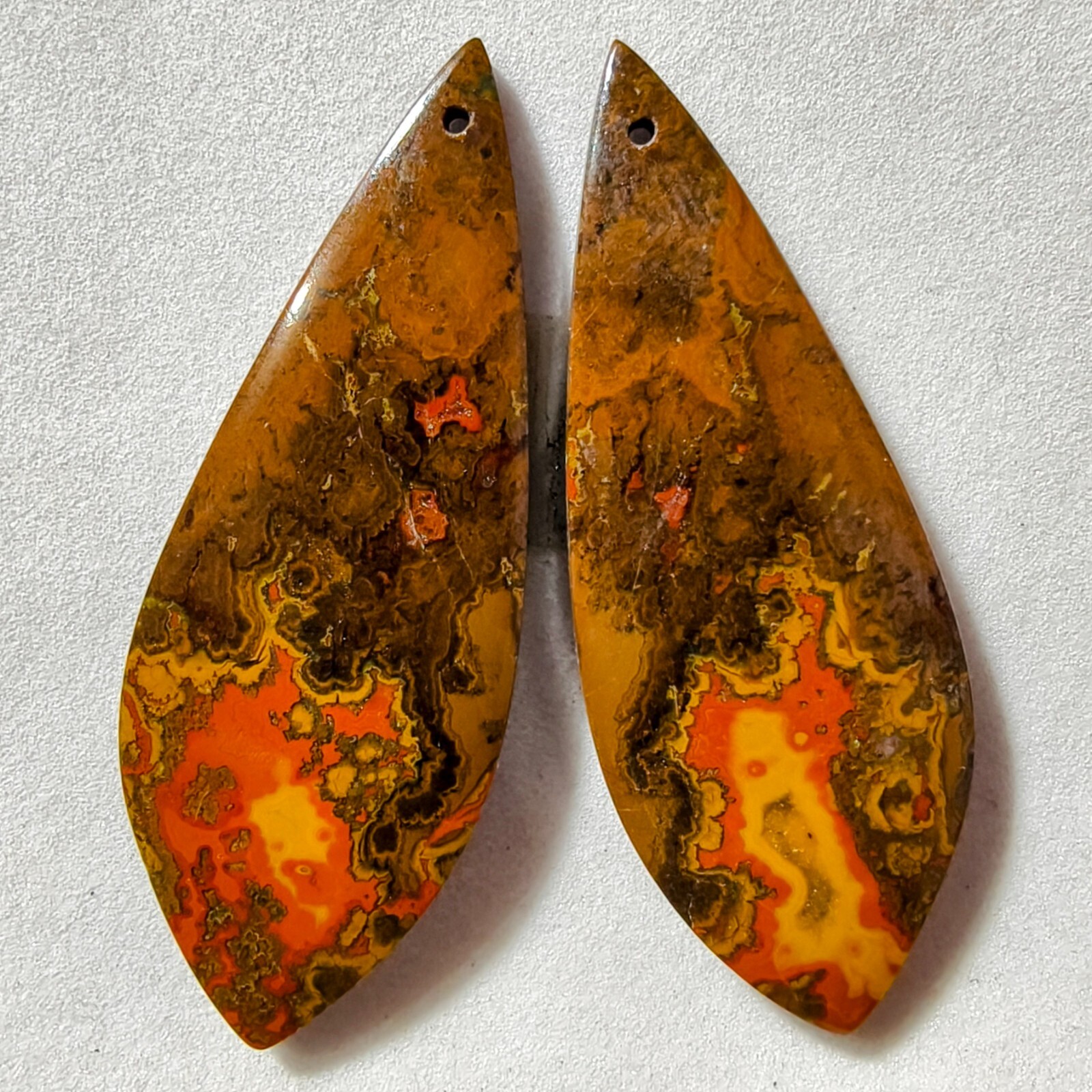 78 Cts Natural Seam Agate Drilled Match Pair Cabochon Gemstone 51.8 X 19.2 MM