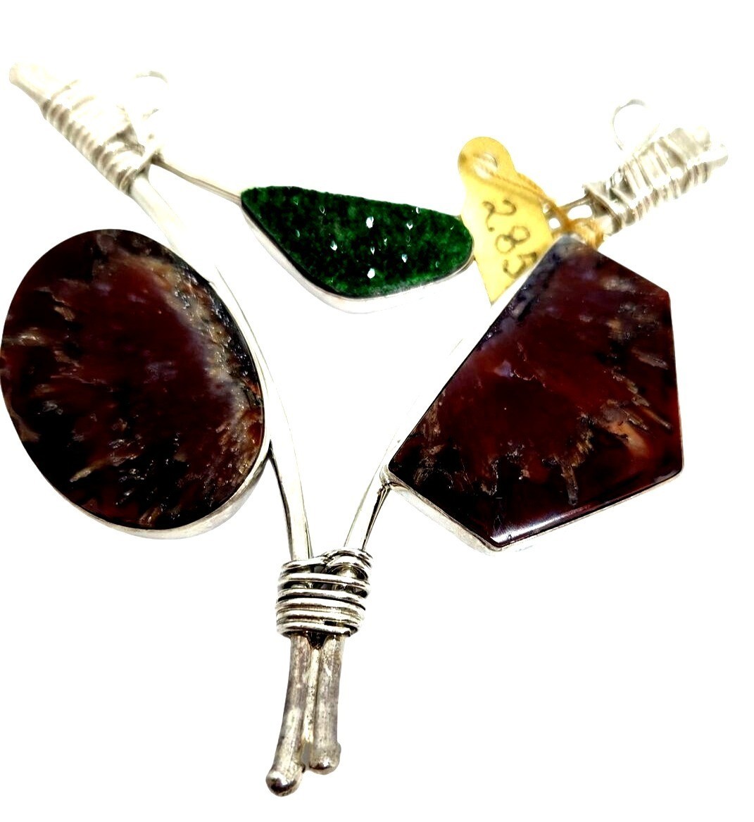 Pendant Plume Agate Druzy Silver 45.8 gr 925 Silver Jerry Fran Harr 85mm x 85mm