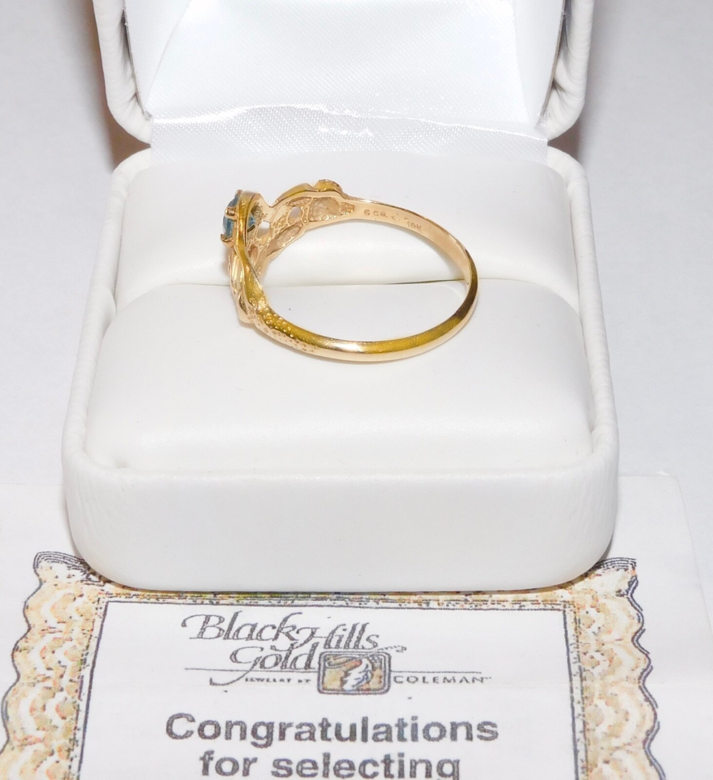 Black Hills Gold 10k Blue Topaz Nugget Leaves Ring Size 10