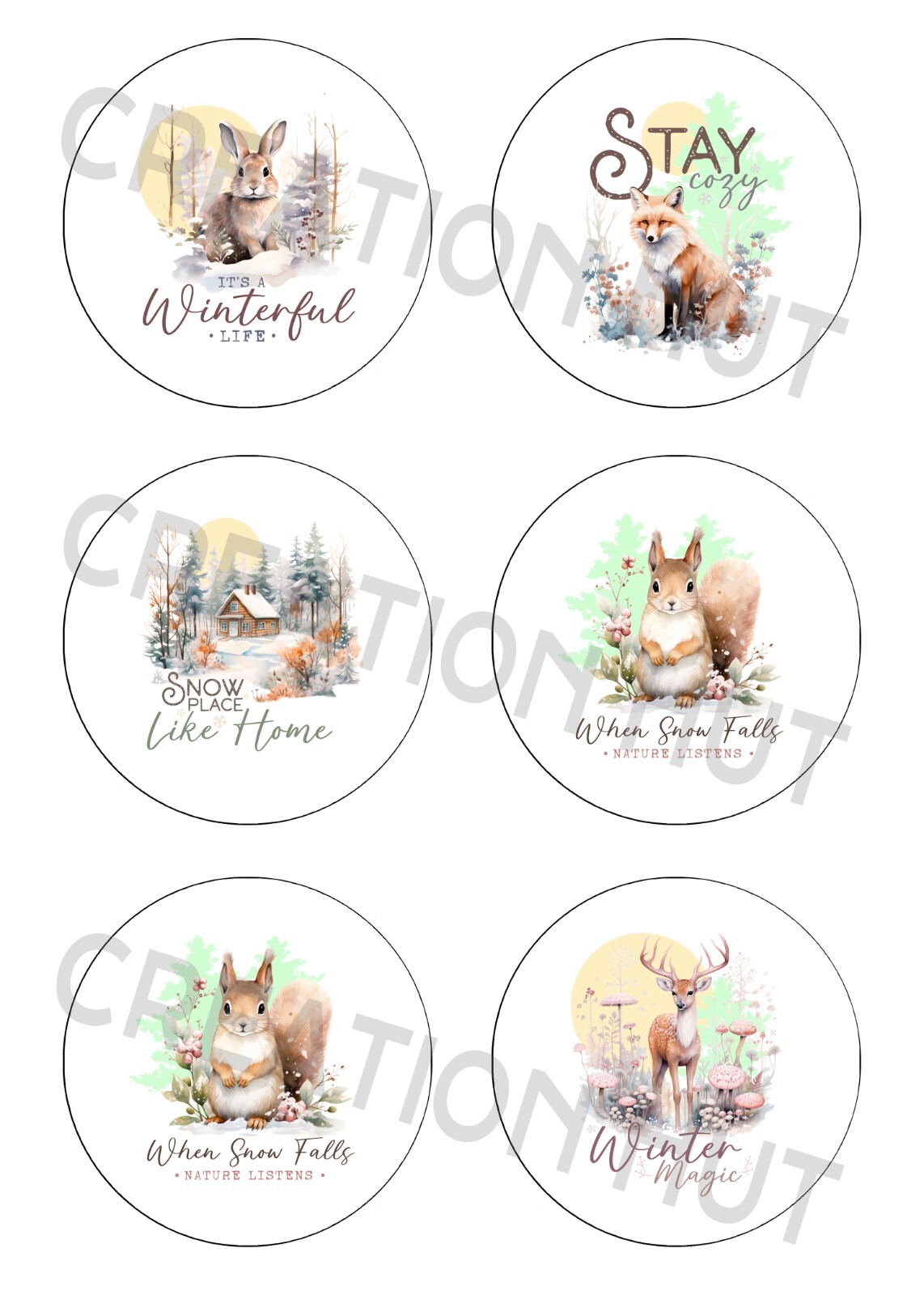 Winter Woodland Inspirational / Pinback Buttons (Set of 12) / 4 Size Options