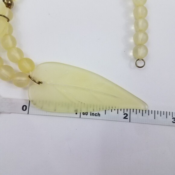 Necklace leaf green beaded transparent gold tone see through statement
