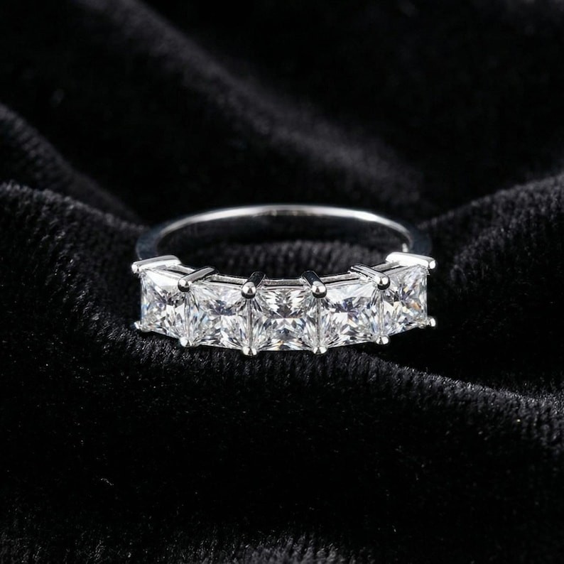 2.0 CT Princess Cut Moissanite 5 Stone 14K Gold Half Eternity Ring