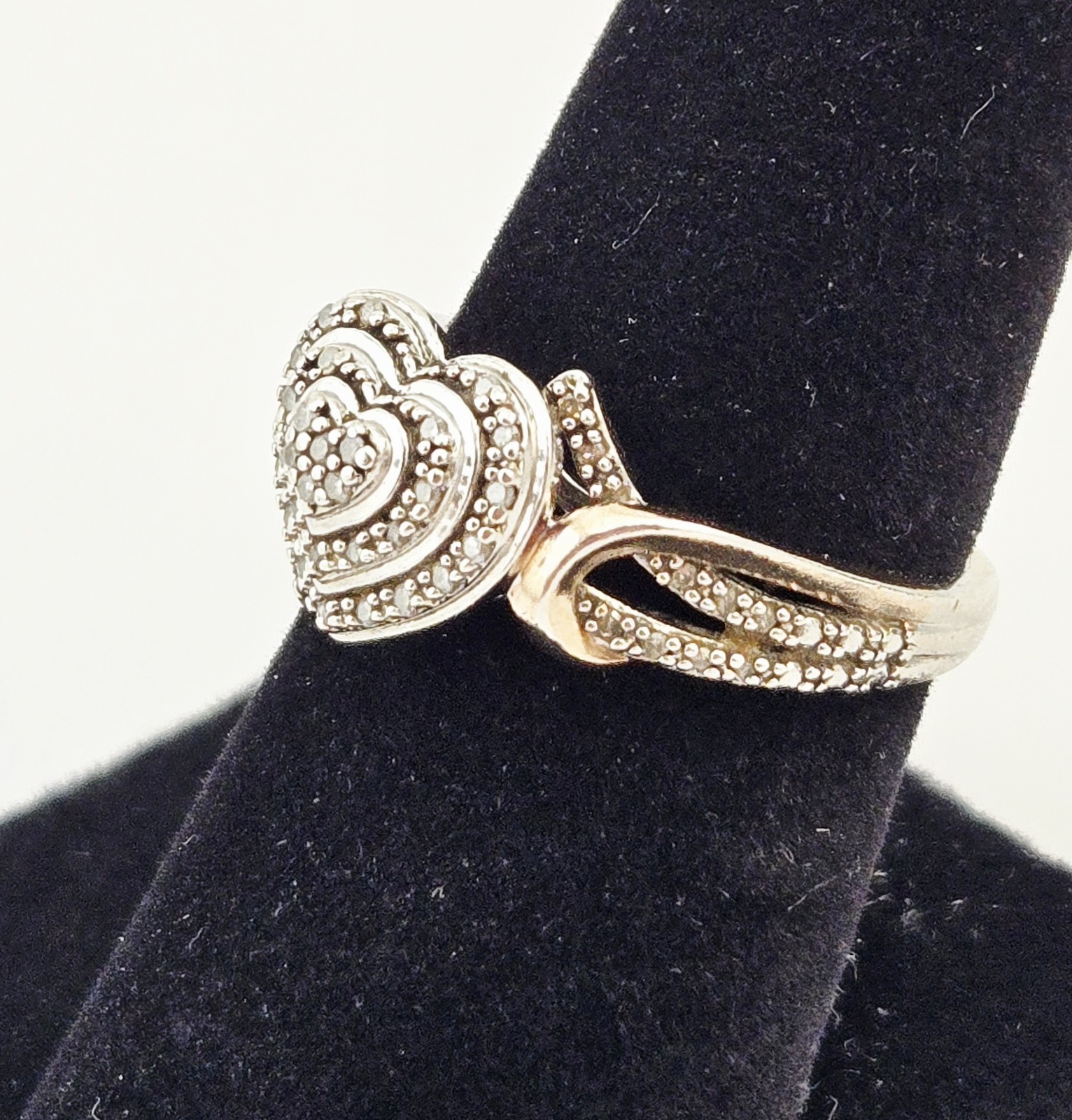 Vintage Sterling Silver & Natural Diamonds Heart Promise Ring Size 7 – 4.0g