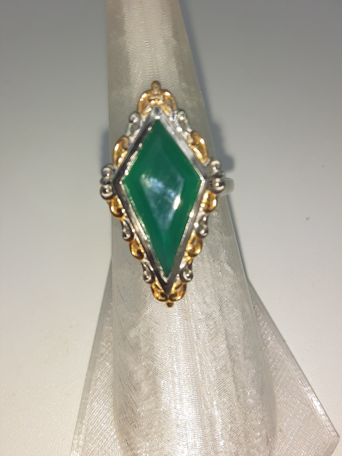 Verde Onyx Kite Shape Ring Vermeil YG &Platinum Over Sterling Silver (8) 5.85 ct