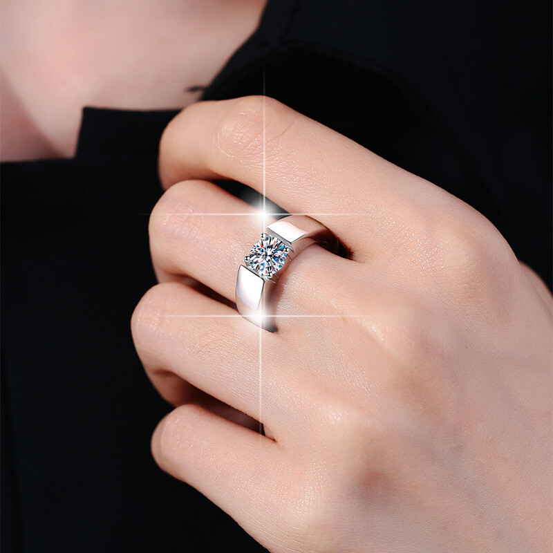 1CT 2CT Solitaire Moissanite Mens Engagement Ring Band Solid 925 Sterling Silver