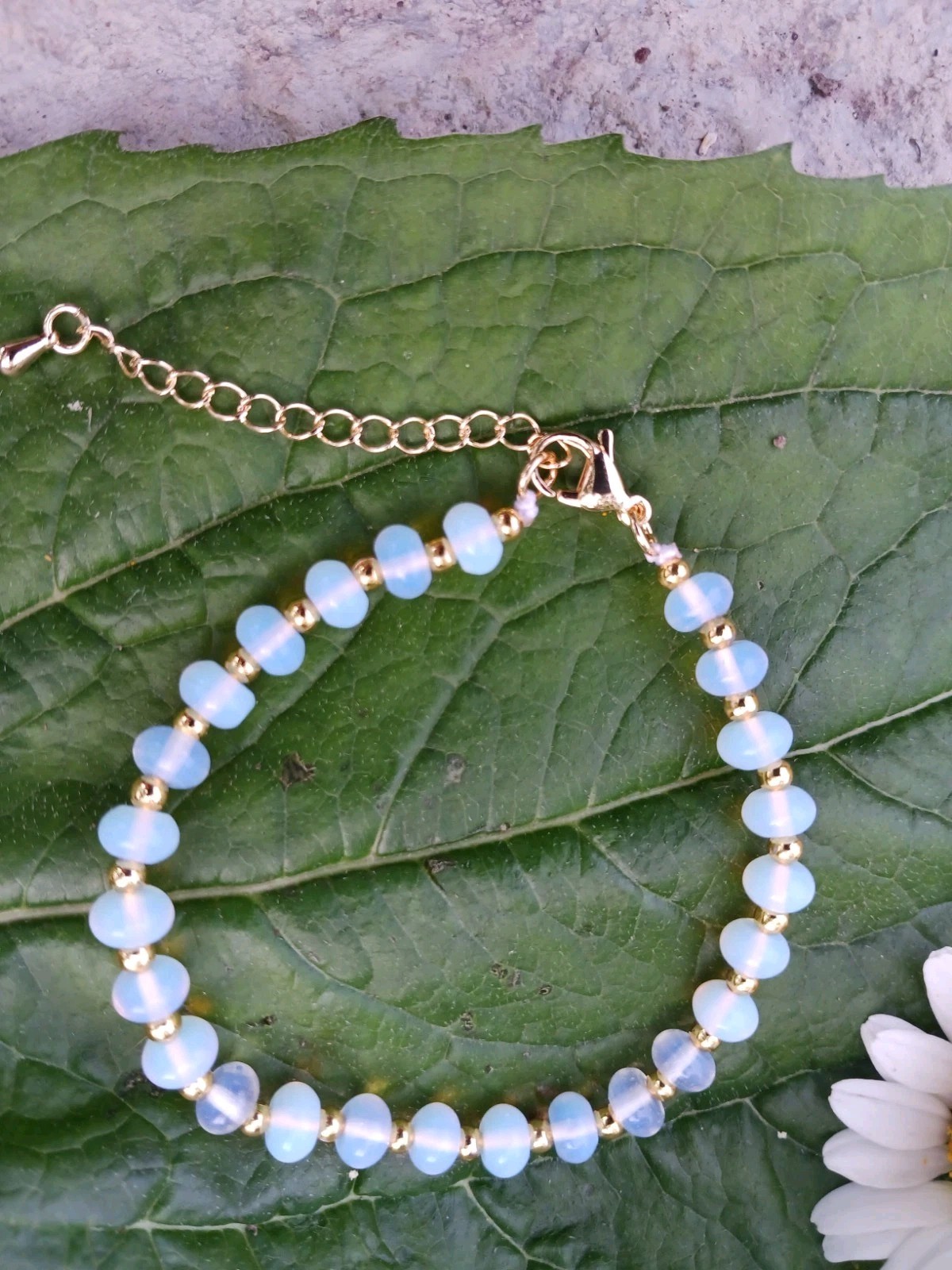Luminous Opalite Rondelle Beaded Bracelet 20.00ctw Goldtone 7-9″ Adjustable Gift