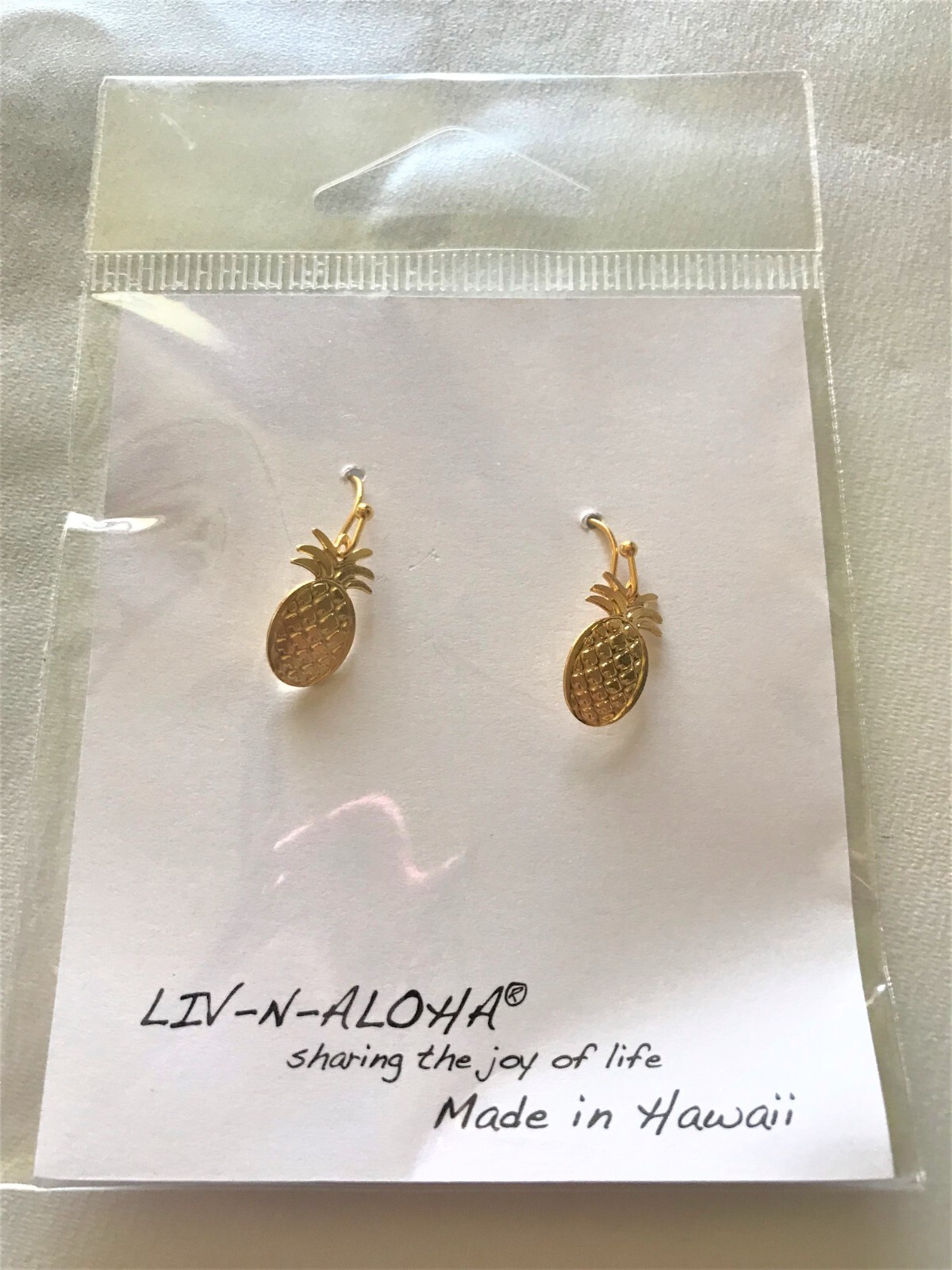 LIV-N-ALOHA Jewelry 18K Gold Dipped Brass Dainty Earrings Oahu Hawaii Pineapples