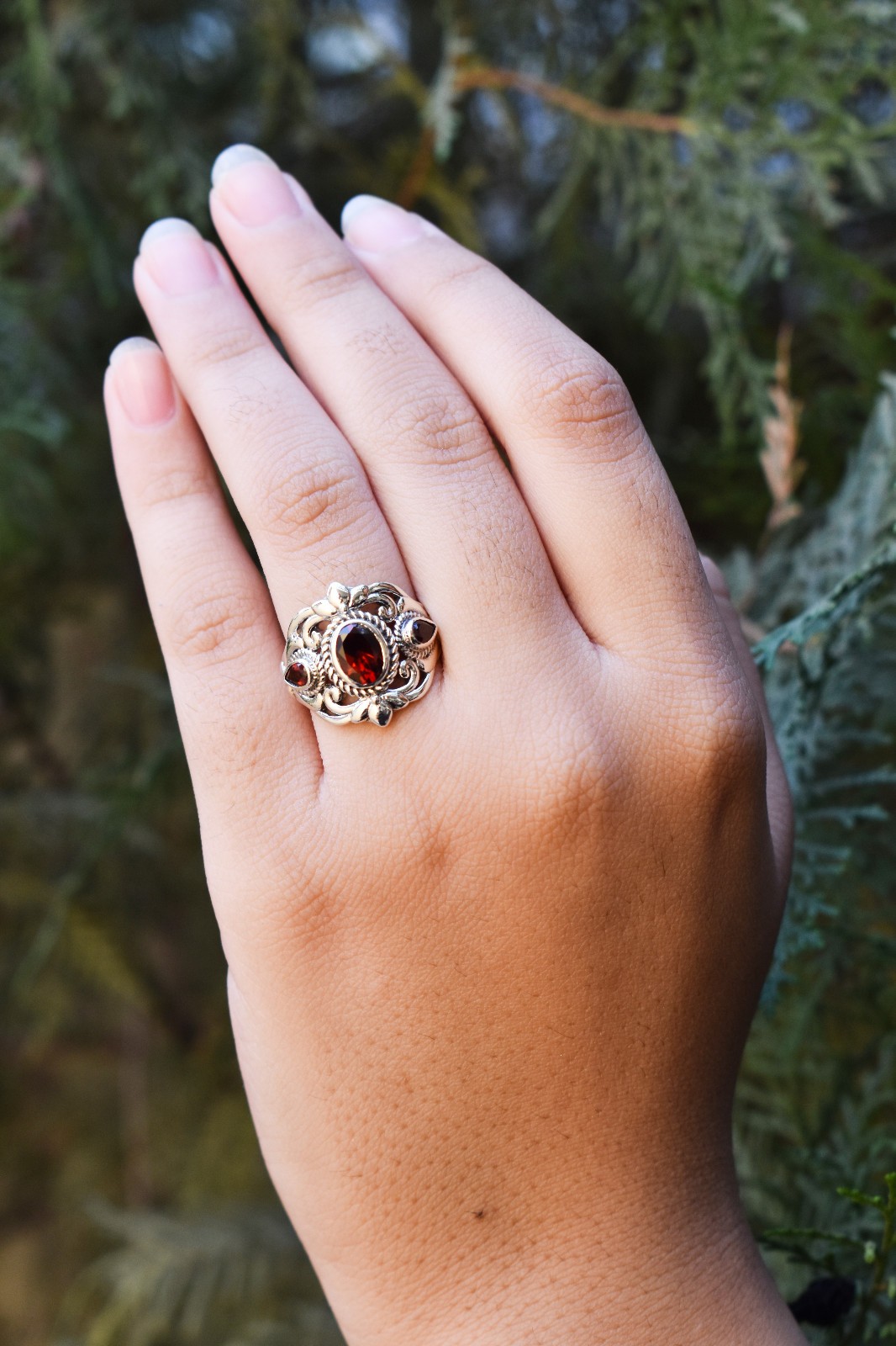 Vintage Red Garnet Ring 925 Sterling Silver Cocktail Ring Women Promise Ring Gif