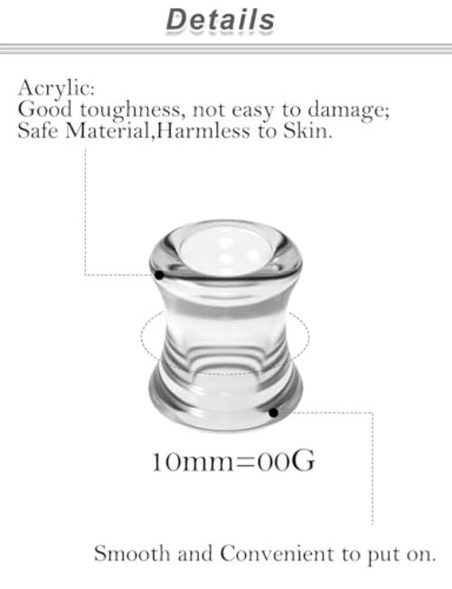 6G-30MM Hollow Acyrylic Gauges for Ear Saddle Plugs Gauges Clear:00G = 10mm.