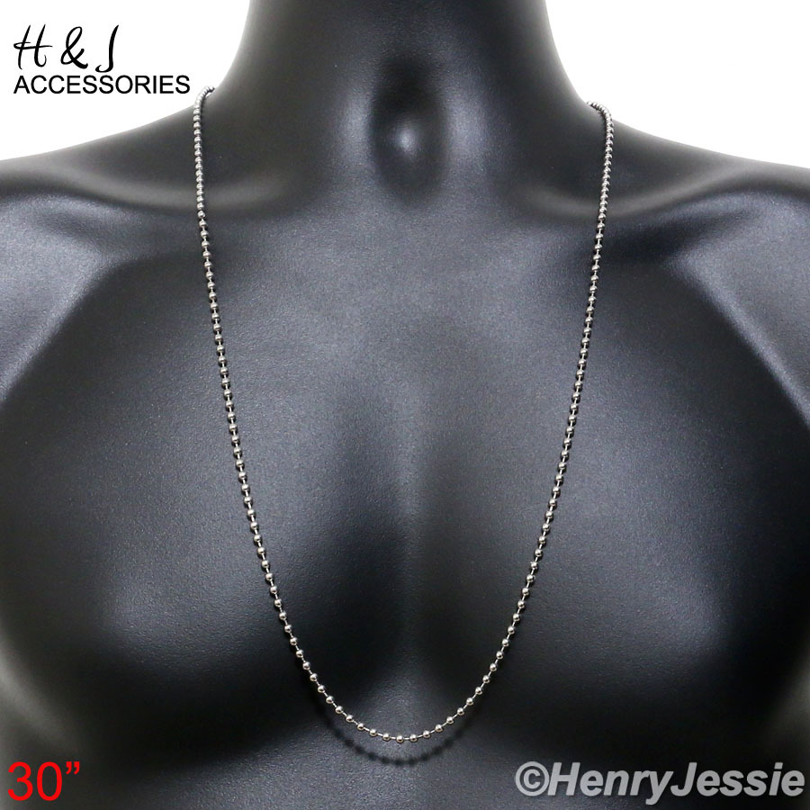 30″MEN Stainless Steel 2.5mm Silver Bead Black Plated Chain Ankh Key Pendant*P94