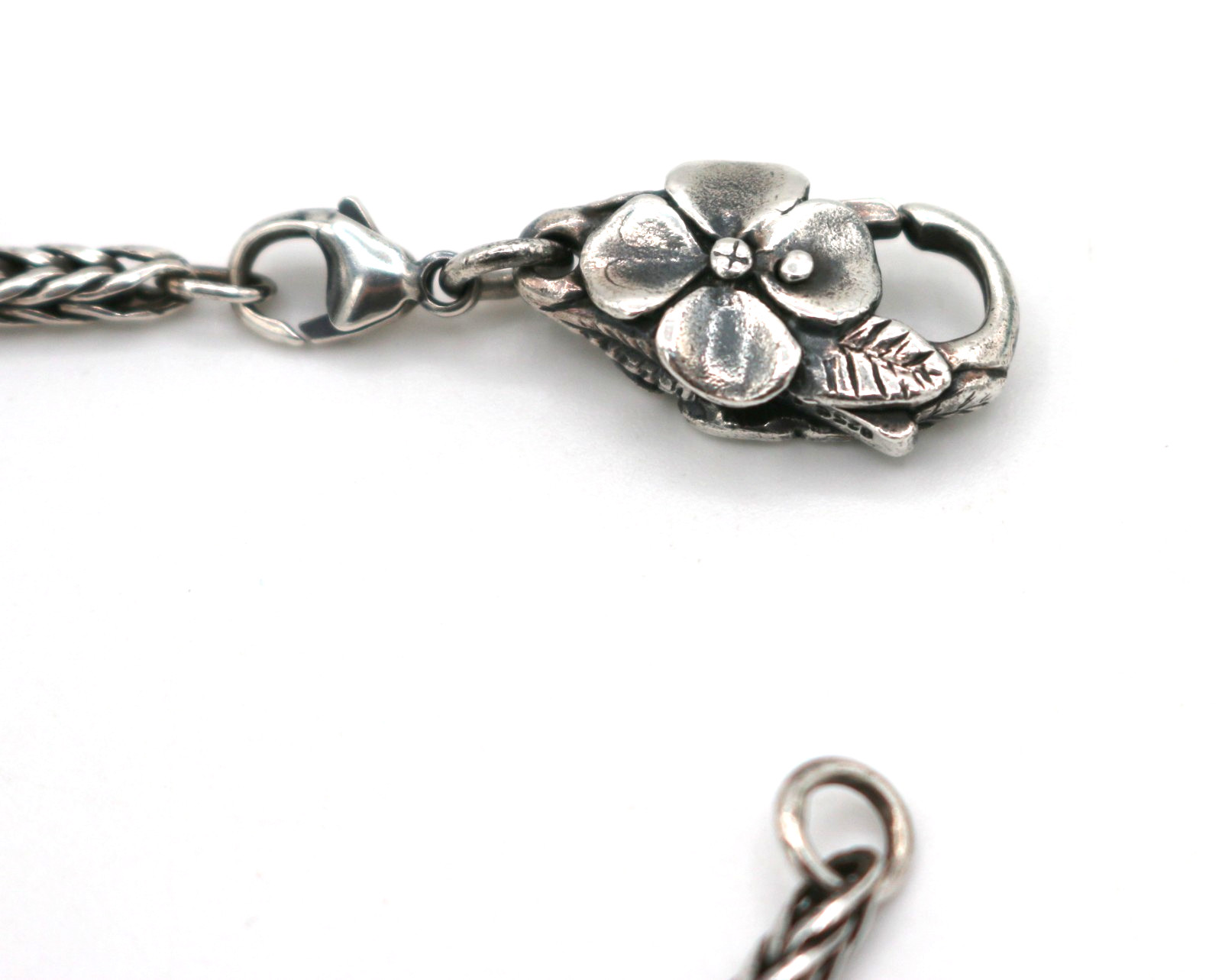 Trollbeads Foxtail Charm Big Flower Clasp Bracelet Sterling Silver 925 LAA 7.5″