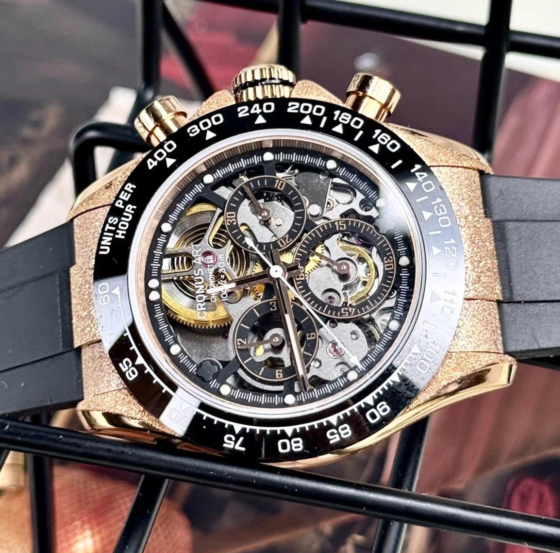 CRONUSART Men Chronograph Watch 42mm Automatic Mechanical Wristwatch Skeleton