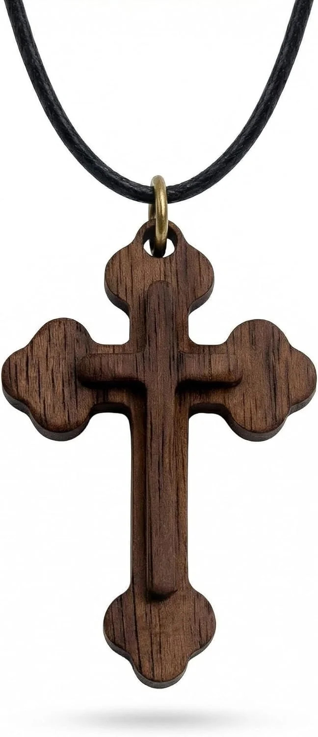 Olive Wood Cross Necklace,Walnut cross pendant Handcraft Christian Faith Pendant