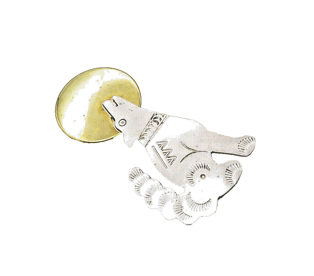 ROGER SKEET NAVAJO 925 Silver Vintage 2 Tone Howling Wolf Brooch Pin BP6535