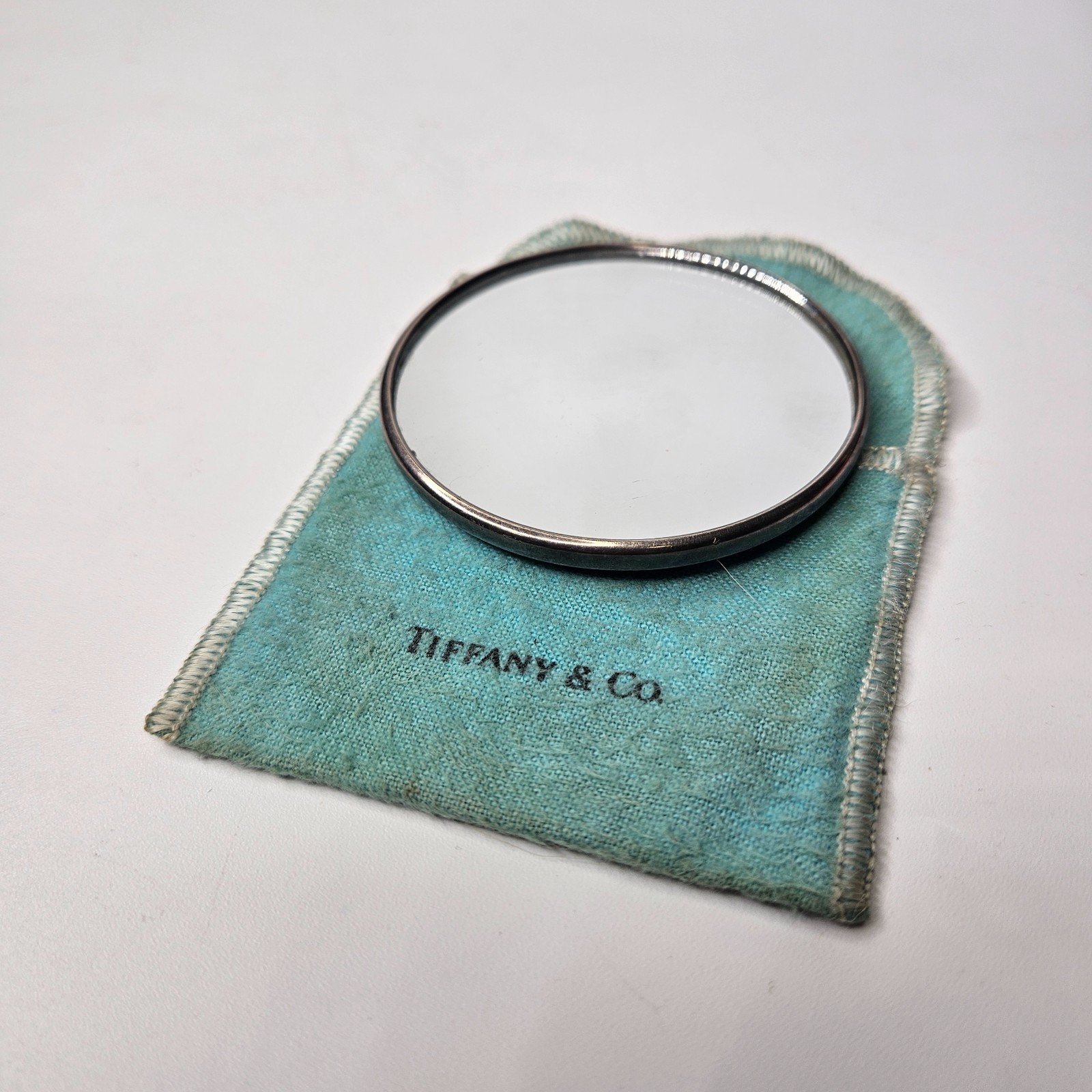 Tiffany & Co. Leaf Compact Mirror Silver Plate w/ Pouch Vintage Makeup Mirror