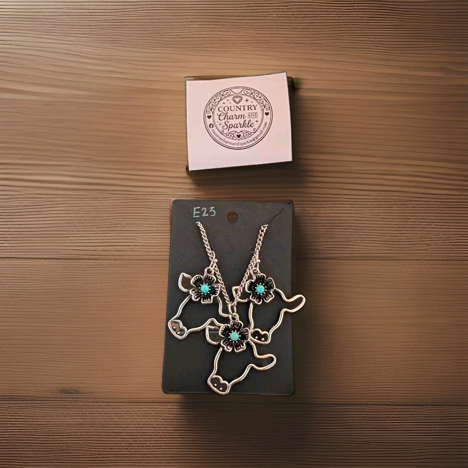 Country Charm and Sparkle Cow Silver-Tone Dangle Earrings and Necklace E23