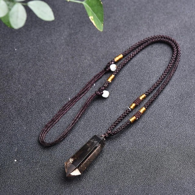Natural Smoky Quartz Hexagon Pendant Healing Balance Amulet Unisex Necklace