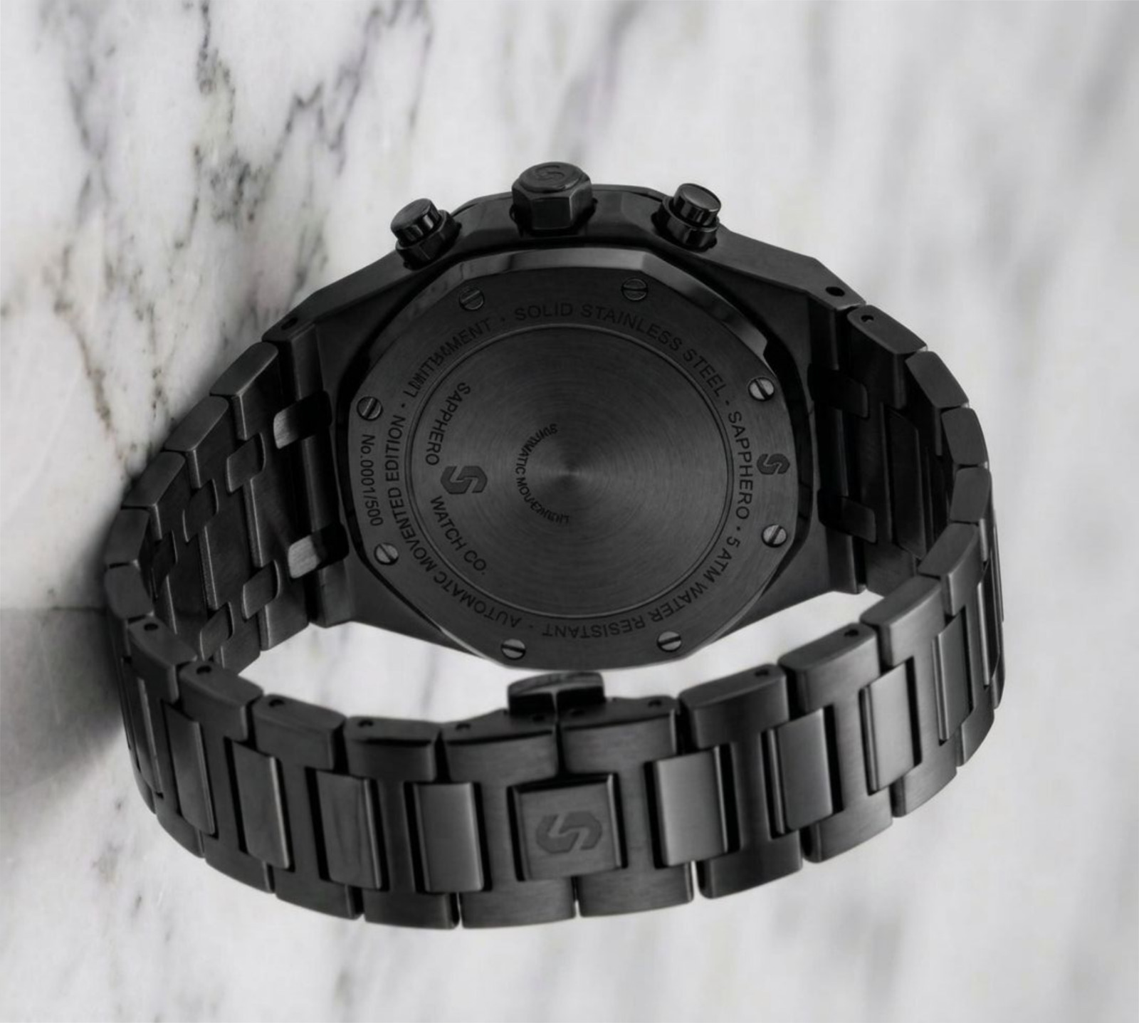 Men’s Octagonal Watch All Black Stainless Steel Bracelet Business Wristwatch